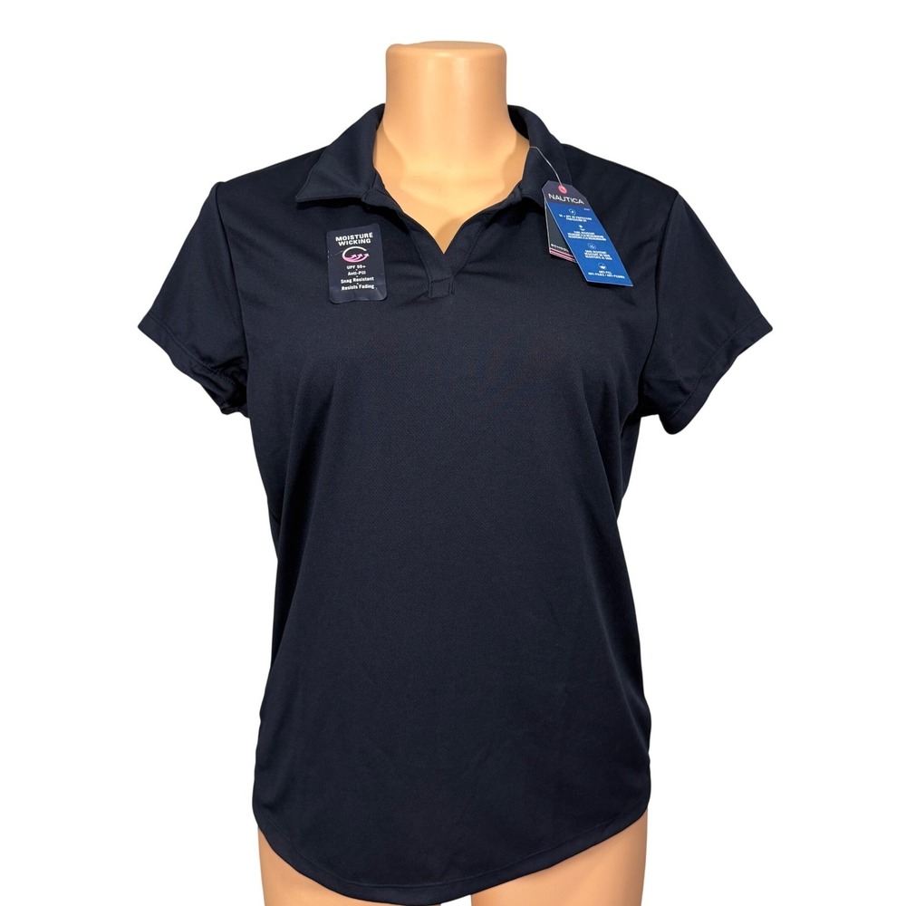 Nautica Girls XL 15 Navy Blue School Uniform Polo Shirt Moisture Wicking UPF 50+